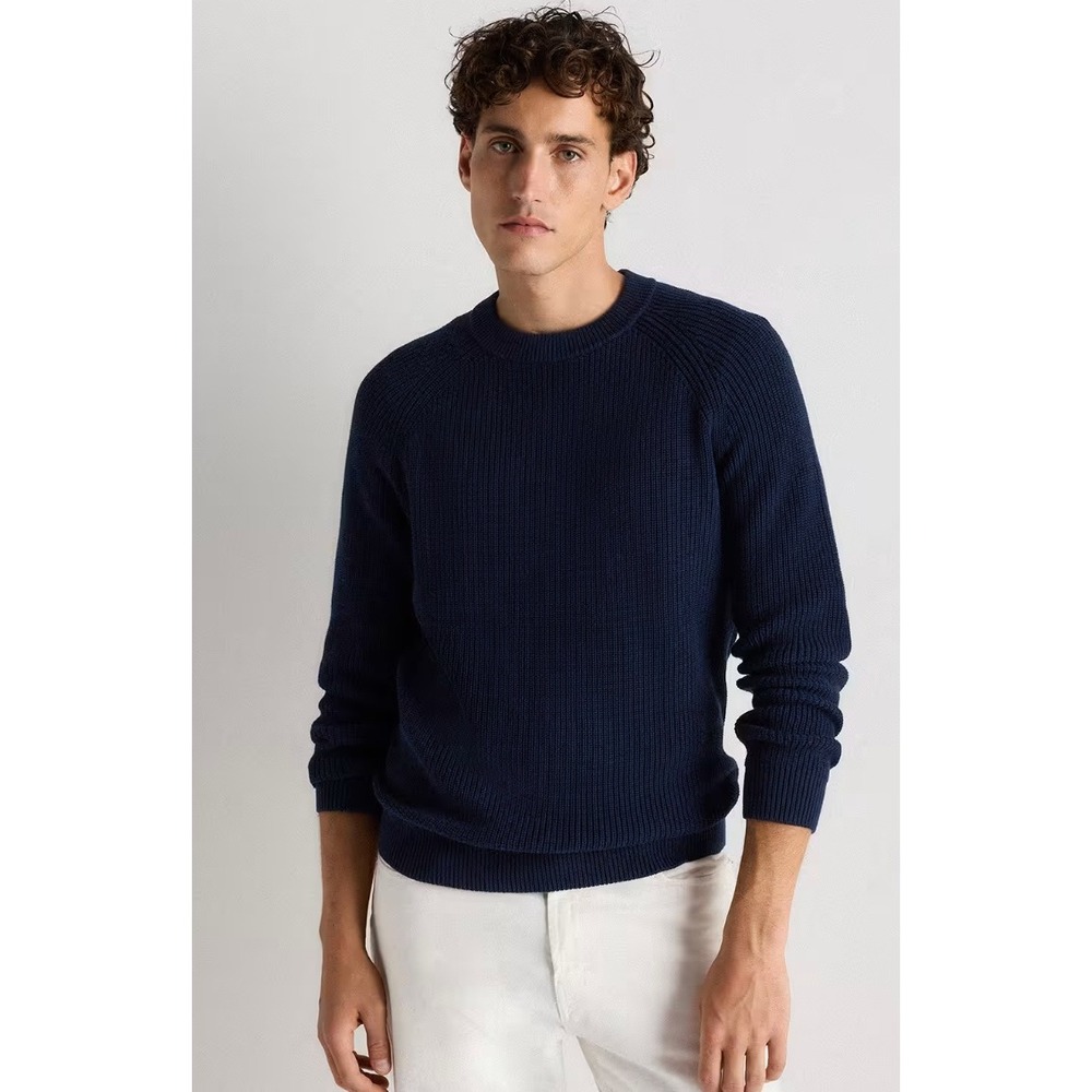 Quince Men's Organic Cotton Ribbed Stitch Crewneck Sweater Navy XL NWT